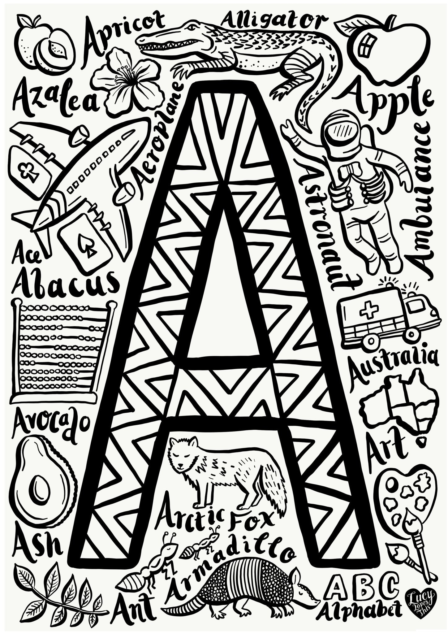 Letter a colouring poster