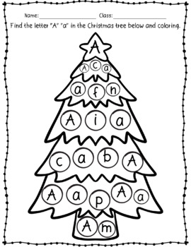 Christmas tree alphabet letter find worksheet printable by akalice teacher
