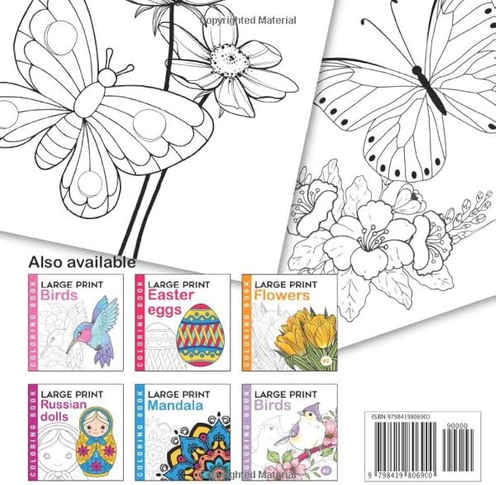 Butterfly large print coloring book easy coloring book for seniors and beginners with simple designs butterflies and flowers perfect for dementia coloring books for seniors and beginners bouchard claire