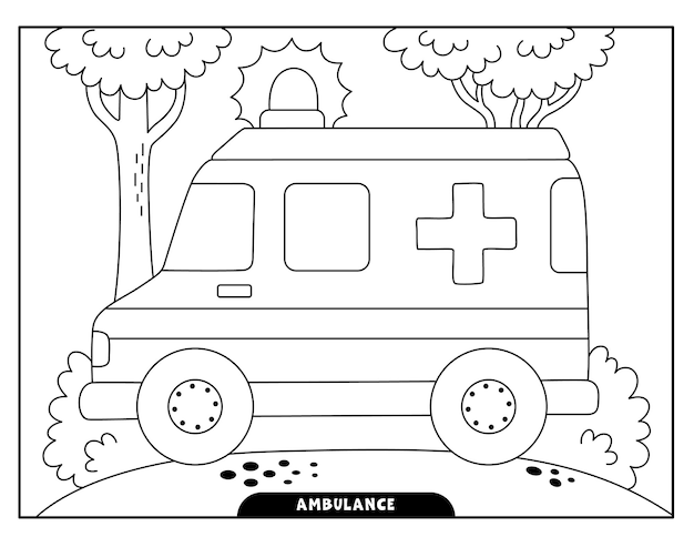 Premium vector ambulance coloring pages for kids