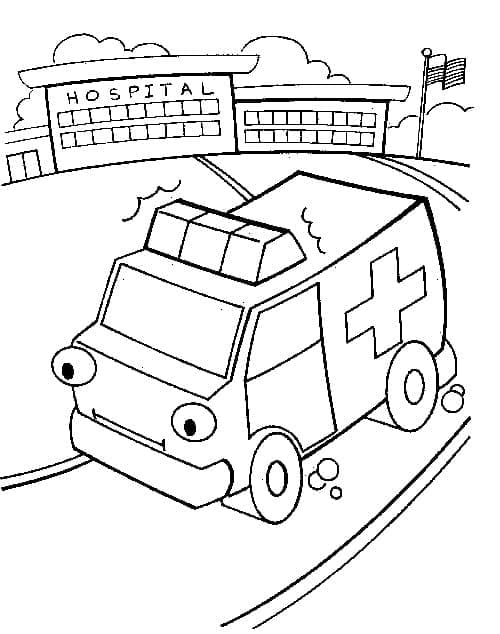 A cartoon ambulance coloring page