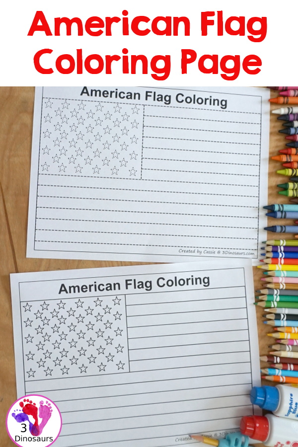 Free american flag tracing coloring printable dinosaurs