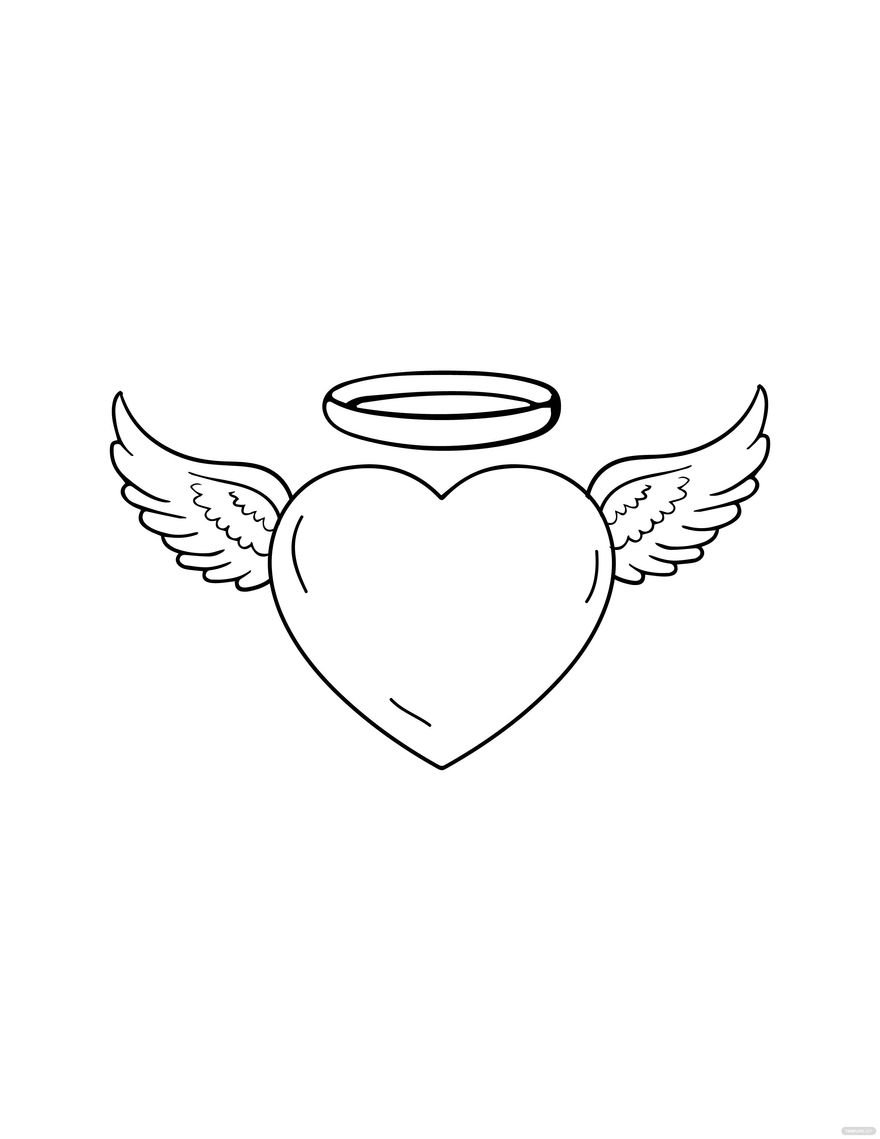 Free heart with angel wings drawing