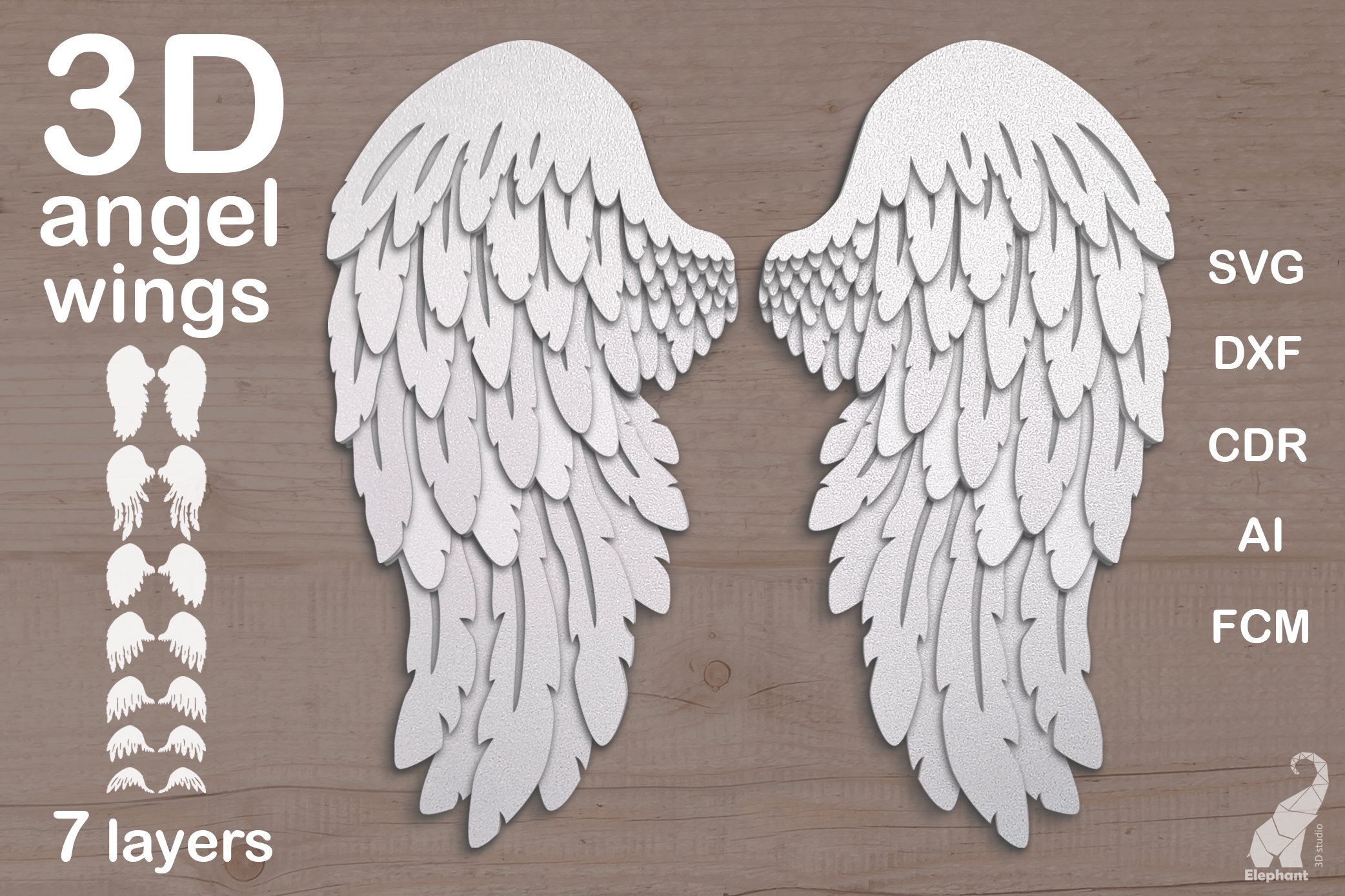D angel wings svg template memorial layered paper svg