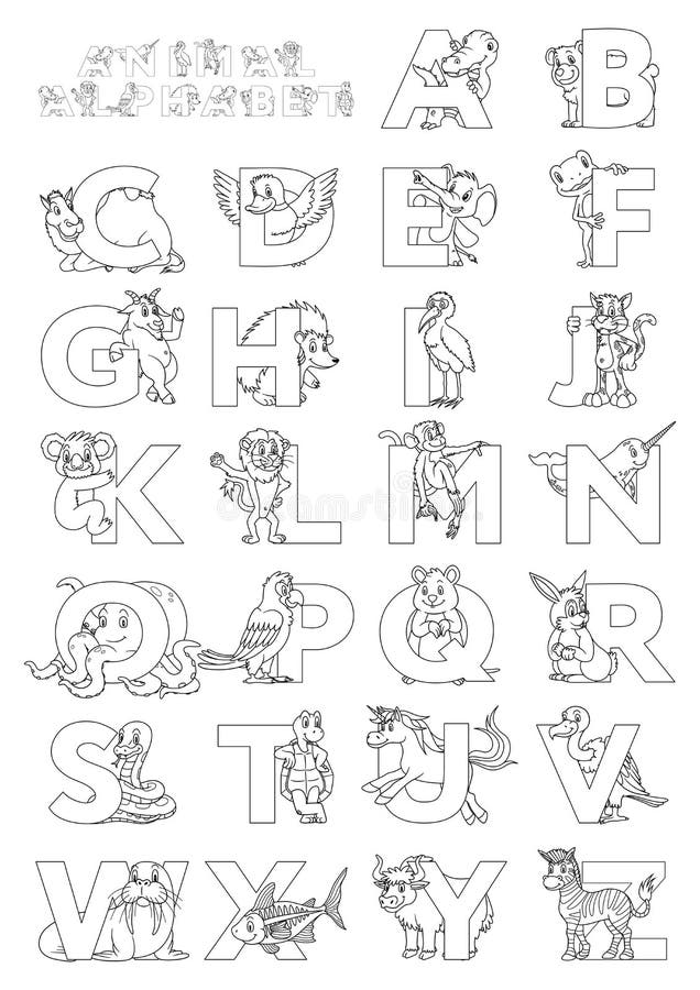 Animal alphabetzoo animal alphabet letters from a to z cartoon cute animals isolated on white background different animals abc stock vector