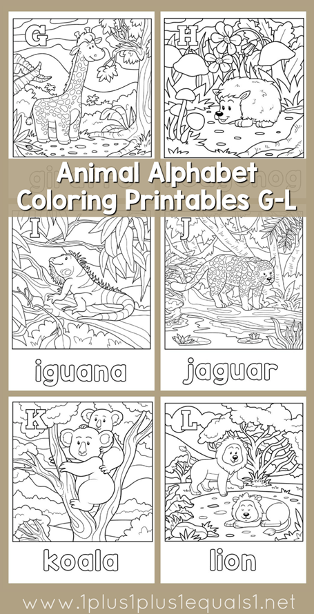 Animal alphabet coloring pages letters g