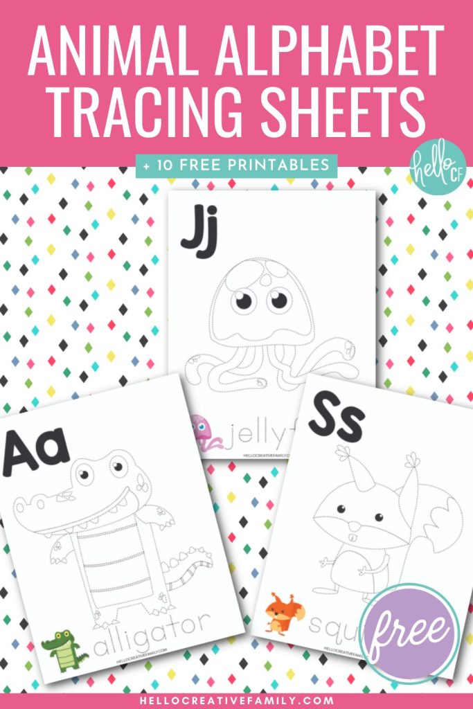 Free alphabet printables including animal abc tracing worksheets