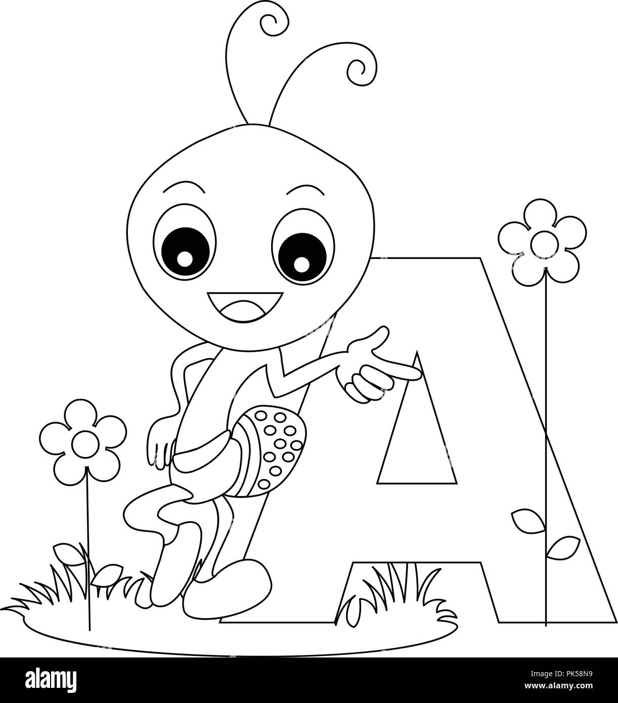 Animal alphabet coloring book illustration with outlined graphics to color stock vector image art