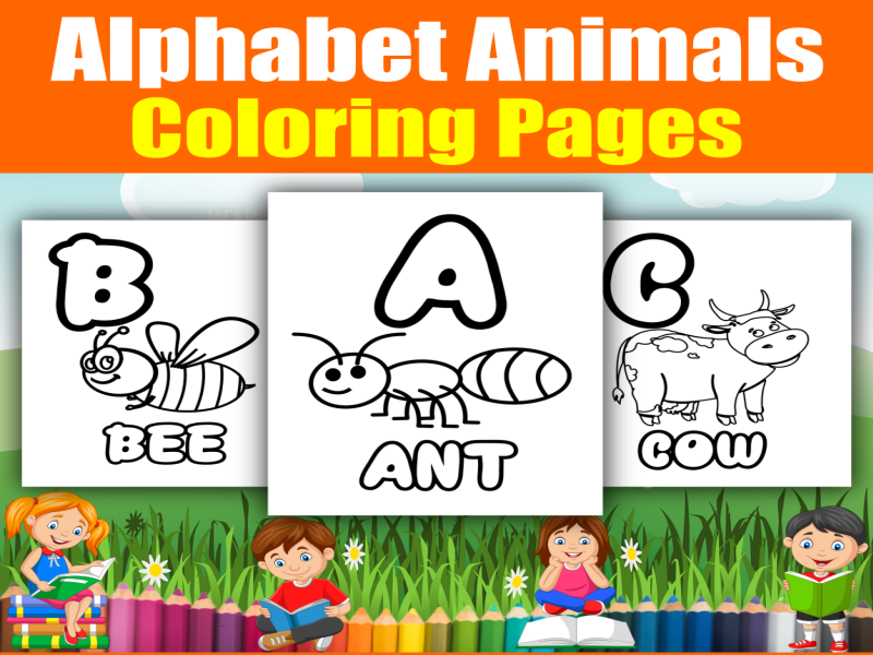 Printable alphabet coloring pages for early years to learn letters and color animals teaching resources