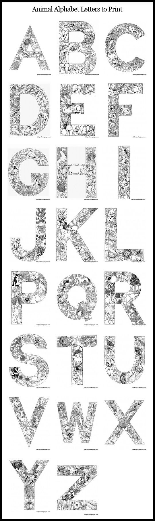 Animal alphabet letters to print