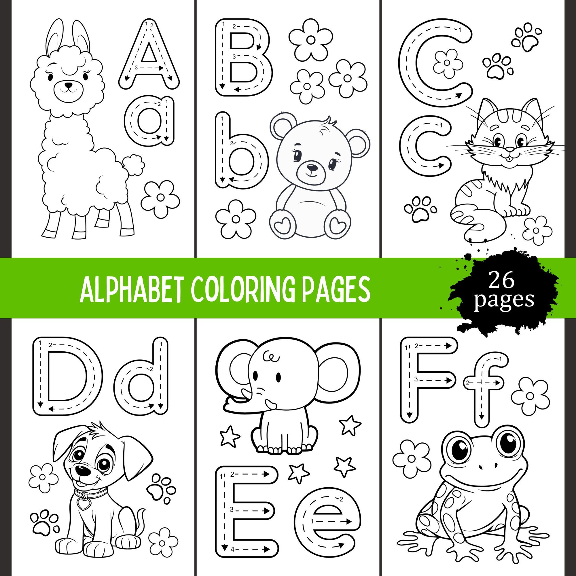 Animal alphabet coloring pages for toddlers abc coloring book for kids learn alphabet toddler activity book learn letters