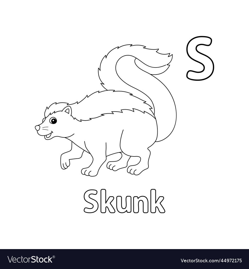 Skunk animal alphabet abc isolated coloring page s
