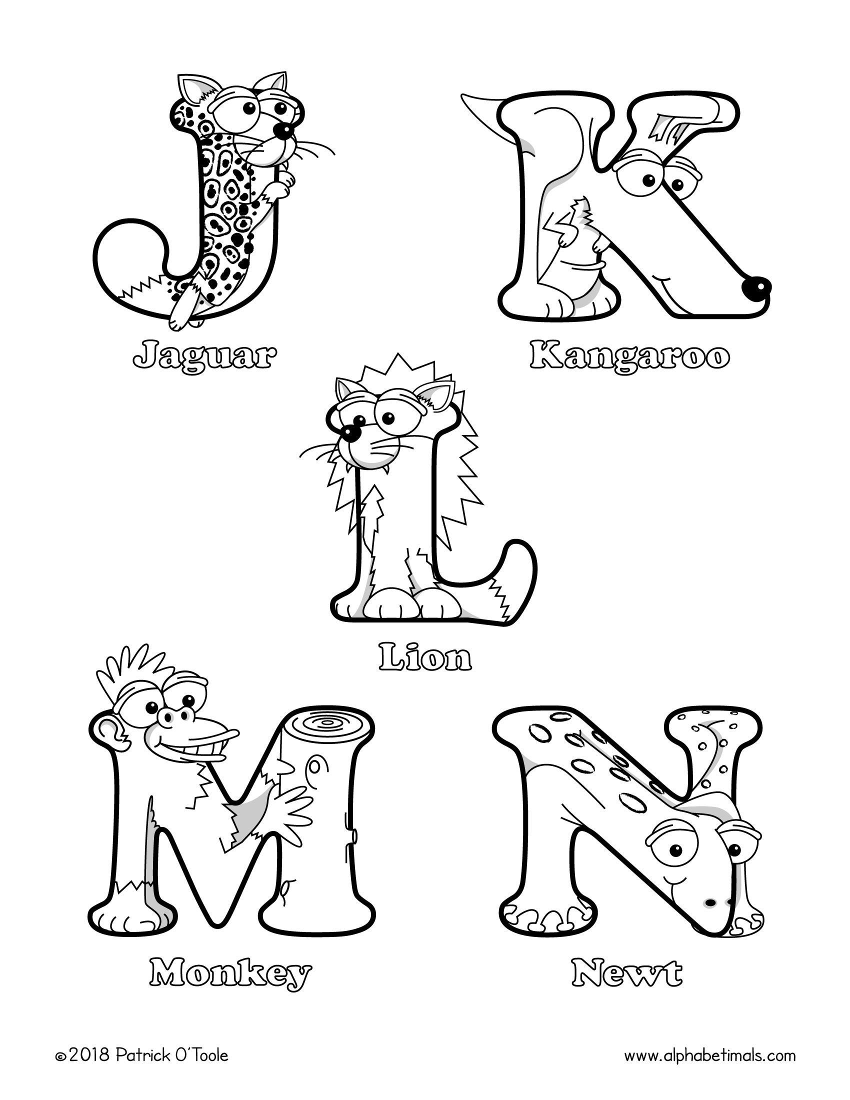 Printable coloring pages uppercase letters animals