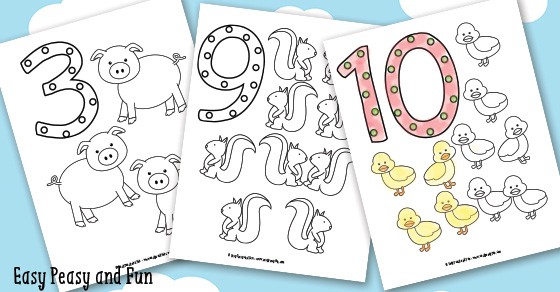Animals number coloring pages