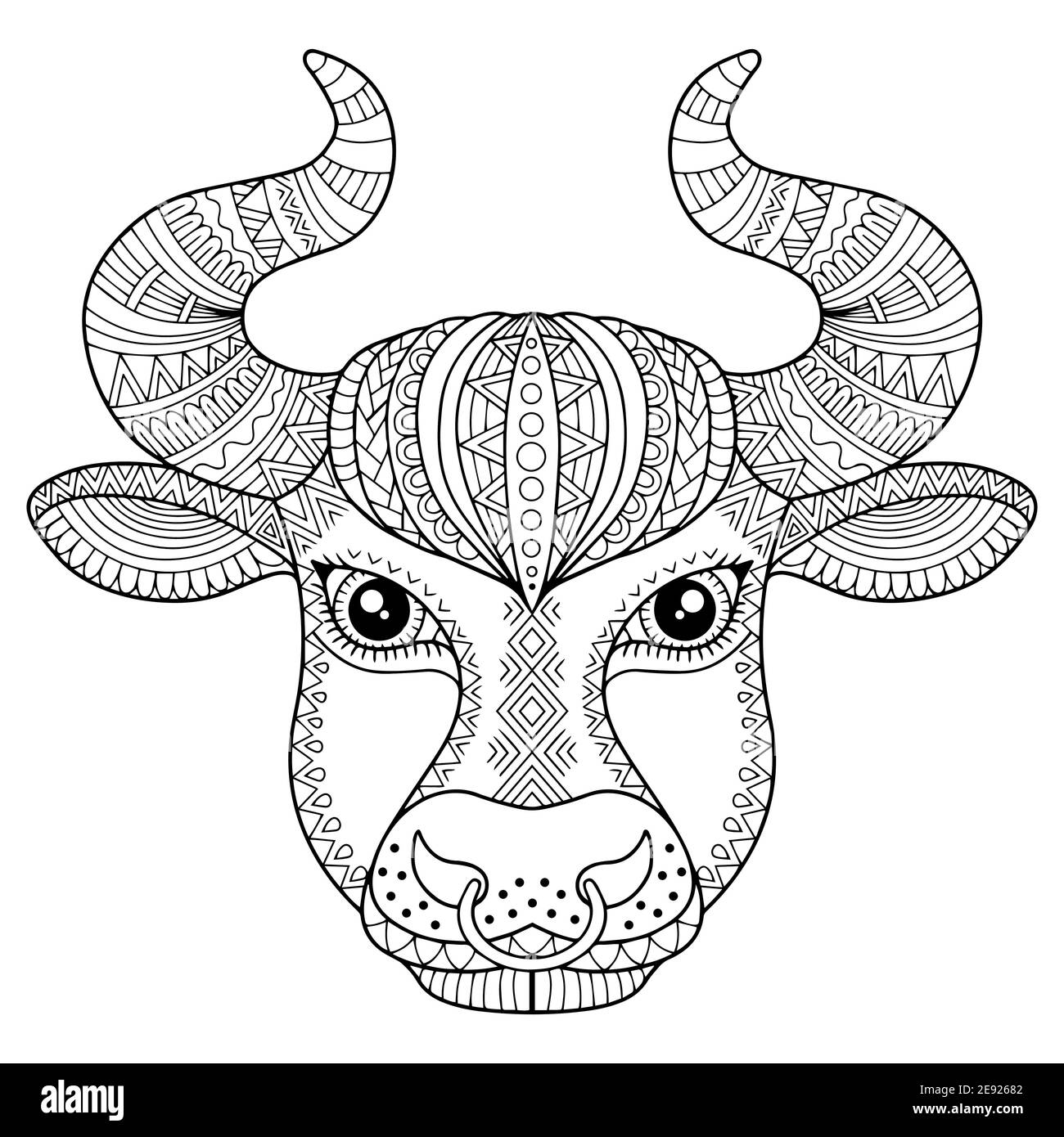 Vector coloring book for adult silhouette of bull isolated on white background zodiac sign taurus aanimal print stock vector image art