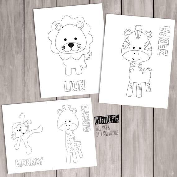 Printable safari coloring pages kids party games jungle birthday favor animal coloring sheet baby shower activities school teacher games download now
