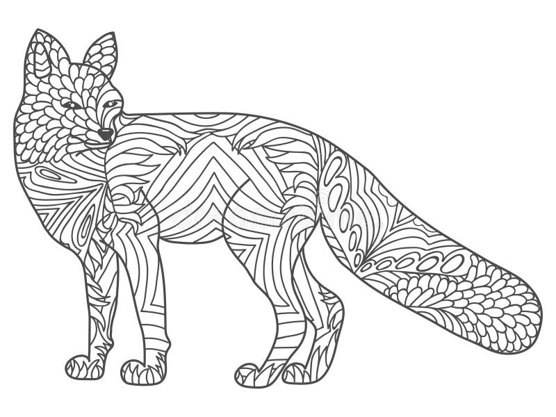 Zentangle vector happy fox for adult anti stress coloring pages ornamental tribal patterned illustration for tattoo stock vector