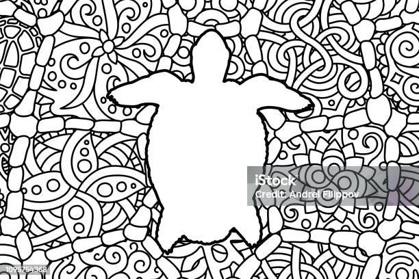 Coloring book page with turtle white silhouette stock illustration