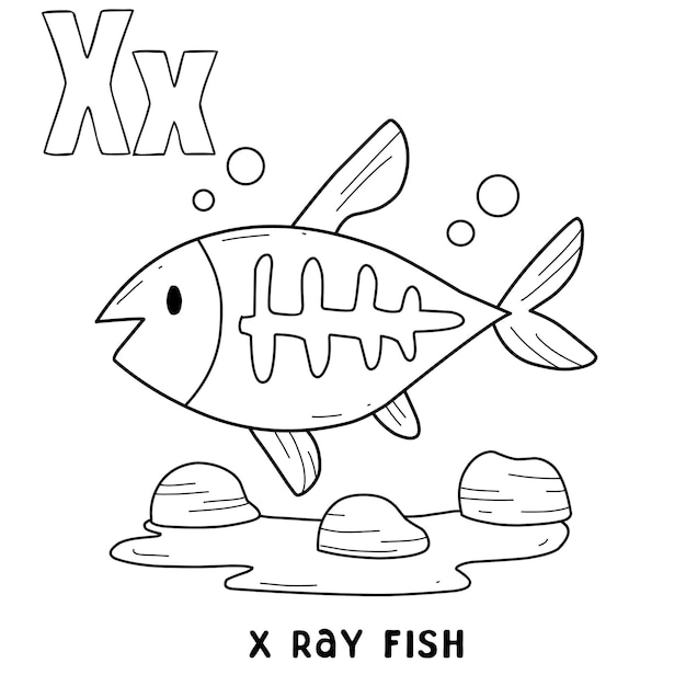 Premium vector alphabet animal x ray fish for coloring with word hand drawn letter animal cartoon