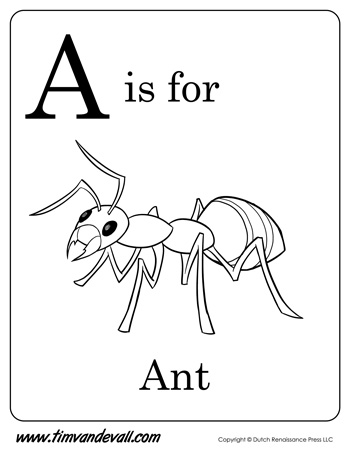 A is for ant coloring page â tims printables