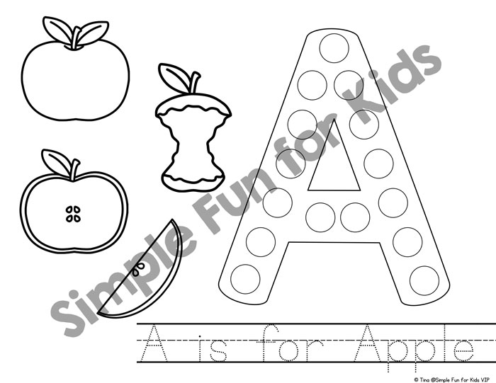 A is for apple dot marker coloring pages day of apple printables