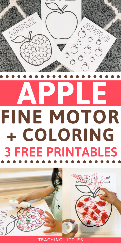 Apple fine motor and coloring printable activities for toddlers