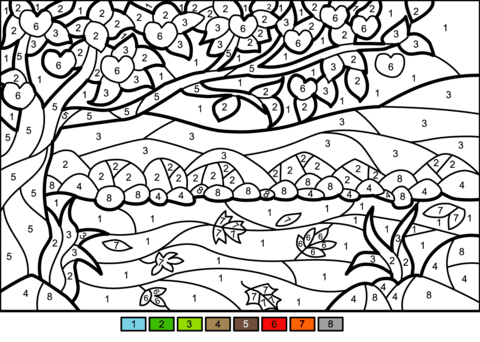 Apple tree color by number free printable coloring pages
