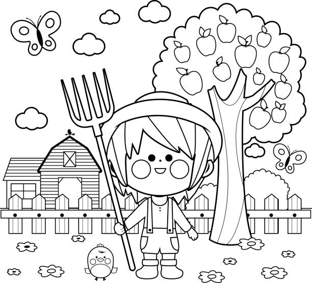 Apple tree coloring page stock illustrations royalty