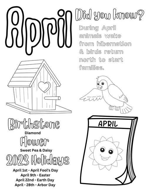 Free printable april coloring pages