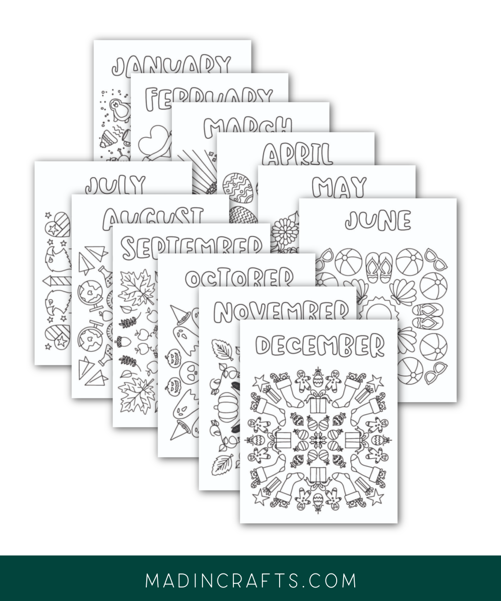 Months of coloring pages printable bundle â mad in crafts