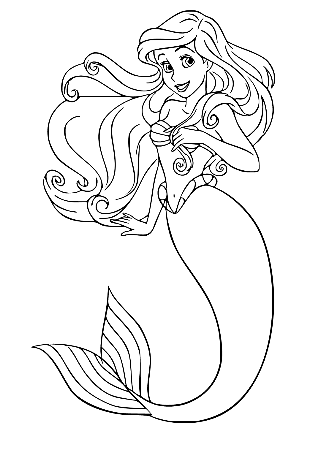 Free printable ariel mermaid coloring page for adults and kids