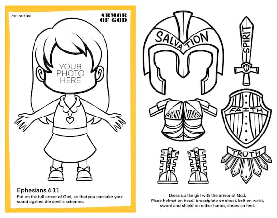 Instant download printable armor of god cutout activity great for christian kids homeschooling sunday school and bible studies