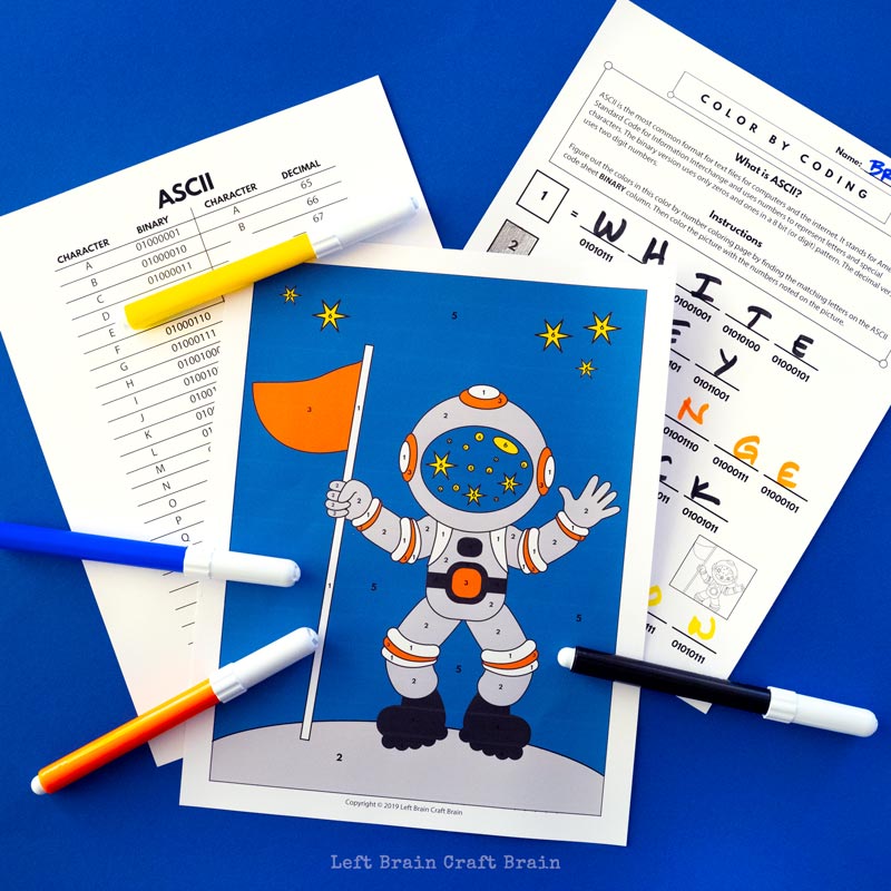 Astronaut color by coding coloring page â left brain craft brain