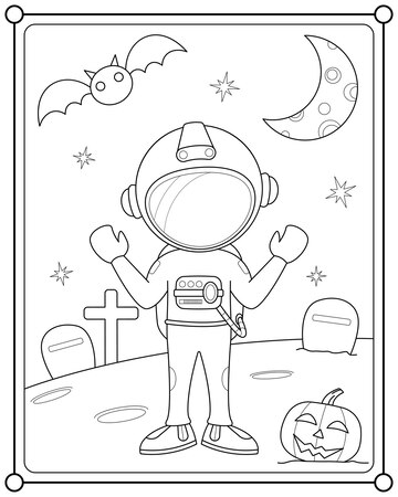Premium vector cute astronaut in space grave suitable for childrens coloring page vector illustration
