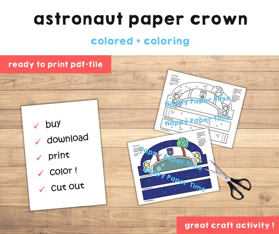 Astronaut helmet paper crown space astronomy party coloring printable kids craft munity costume birthday printable favor instant download