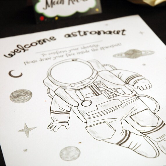 Outer space coloring activity printable astronaut drawing coloring sheet science classroom activity kids adult coloring template pdf