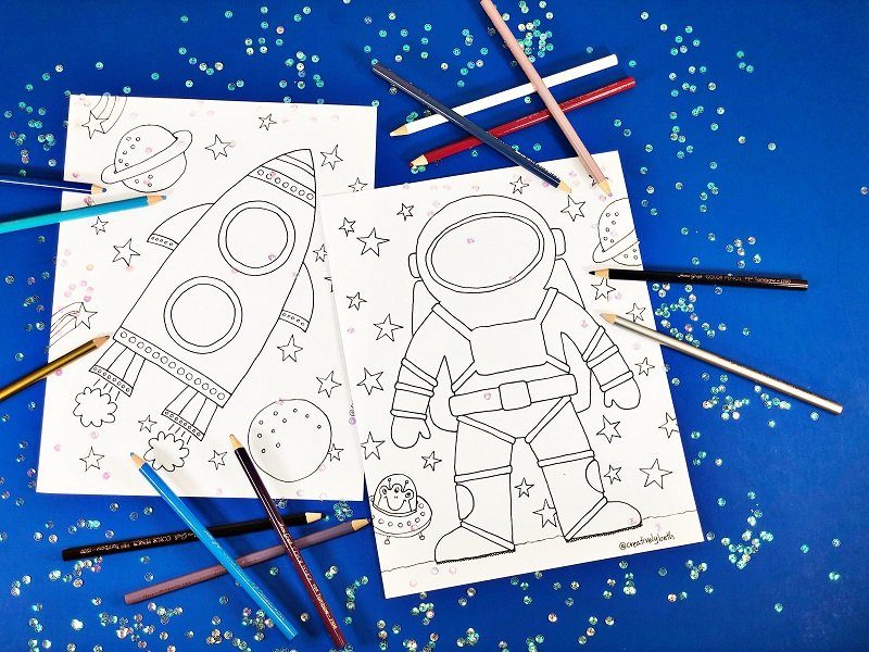 Astronaut and spaceship coloring pages for kids