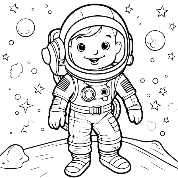 Premium vector astronaut coloring pages drawing for kids