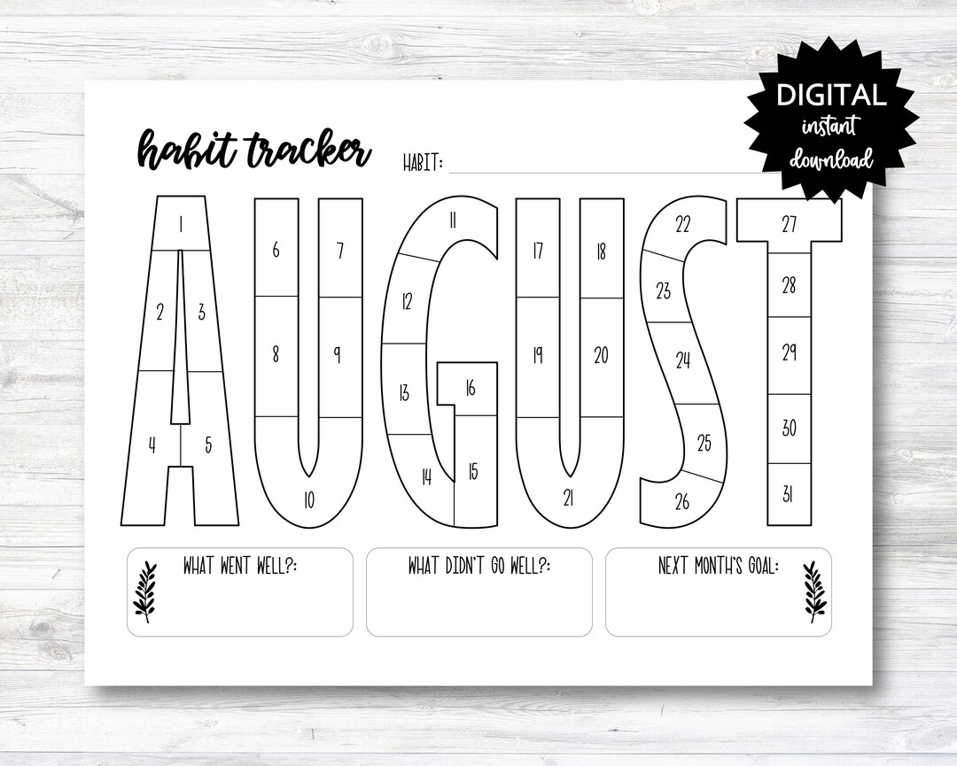 August habit tracker coloring sheet printable month habit tracker coloring sheet printable n