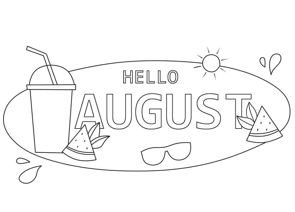 Printable hello august coloring page