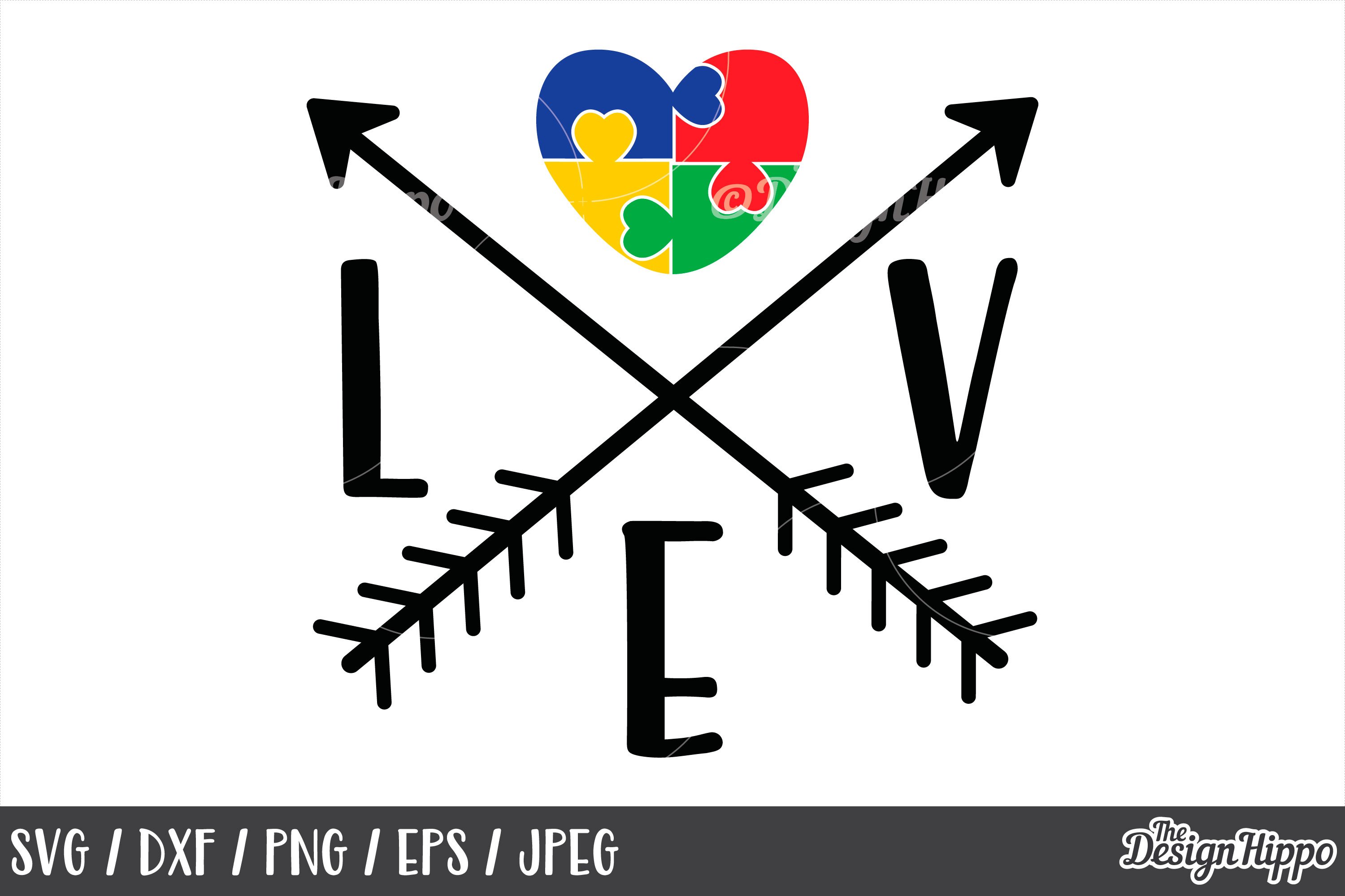 Autism awareness love puzzle pieces heart arrows svg dxf