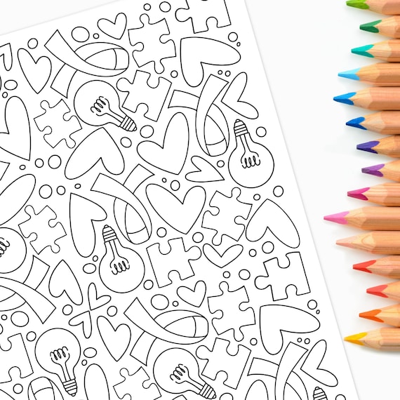 Autism awareness coloring page print color digital printable