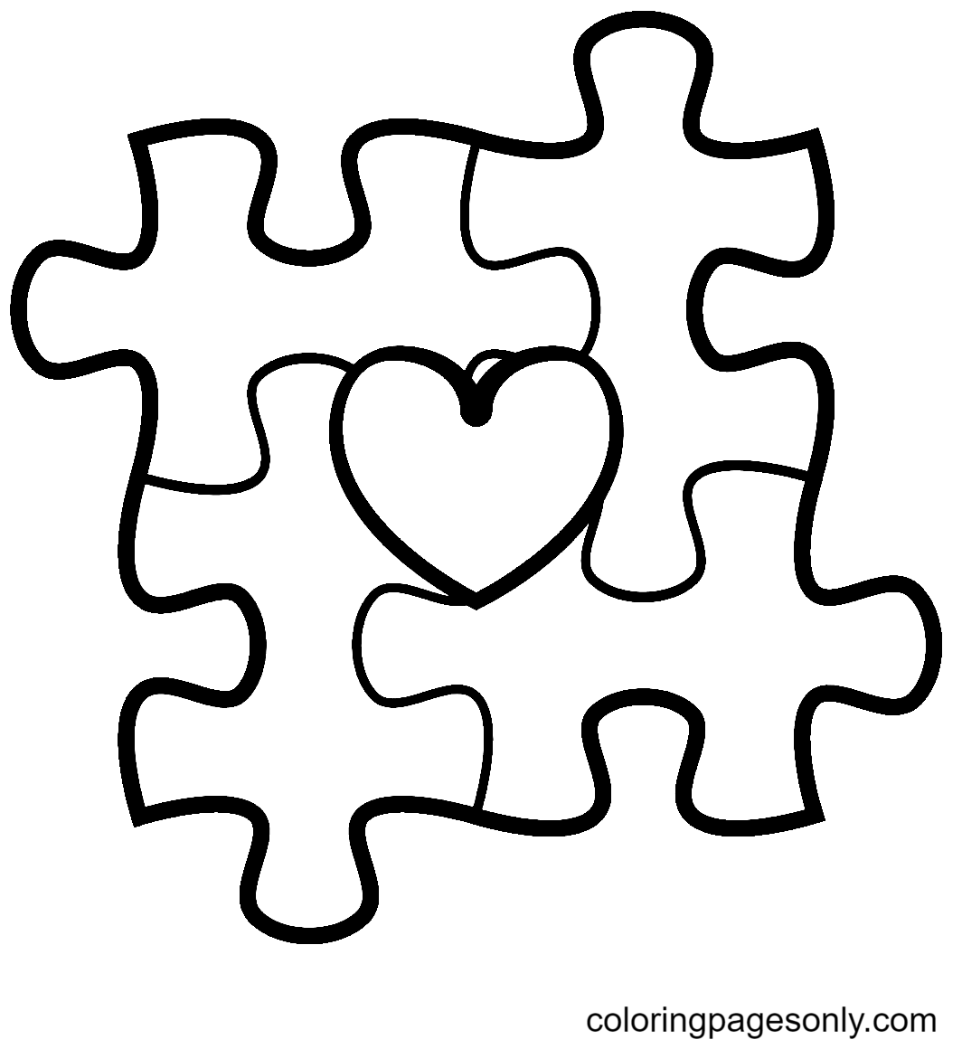 Autism heart puzzle coloring page