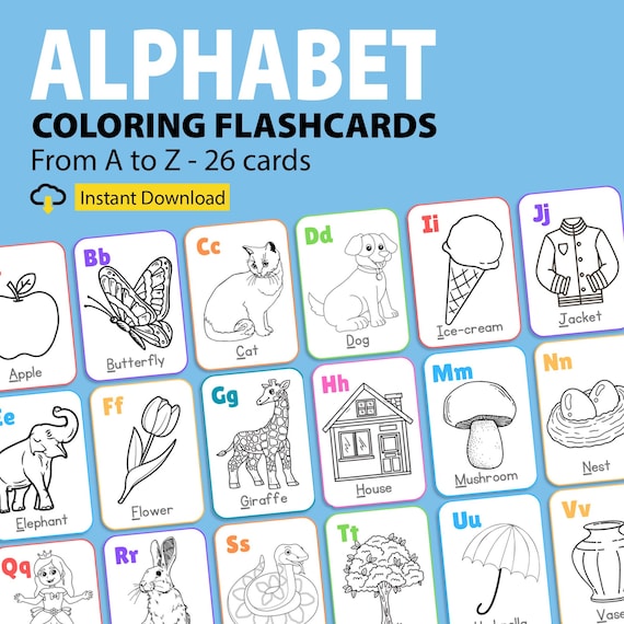 Alphabet coloring flash cards printable abc alphabet flash cards kids letters card set educational nursery cards coloring cards download now