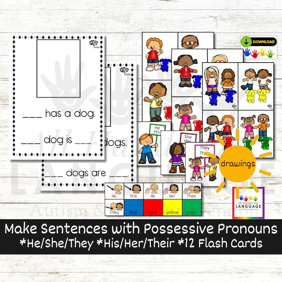 Make sentences with he she they his her their using flashcards and pictures autism and speech therapy pdf printable download now