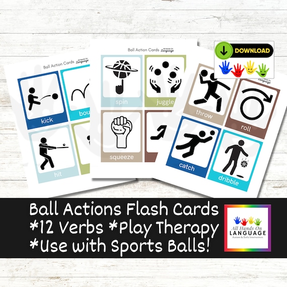 Ball actions flash cards verbs to learn with sports balls autism speech therapy pdf printable