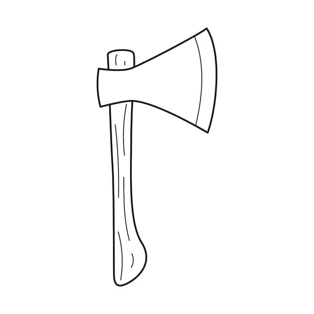 Premium vector doodle axe carpentry tools camping equipment logging outline handdrawn black and white vector illustration isolated on a white background