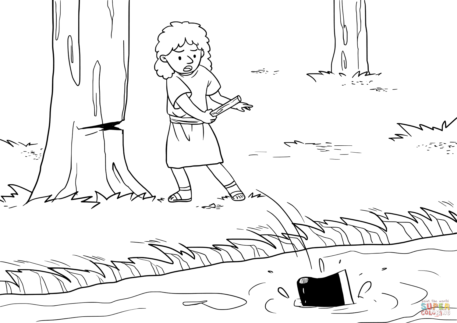 As one of the prophets was cutting down a tree the iron axhead fell into the water of the jordan coloring page free printable coloring pages