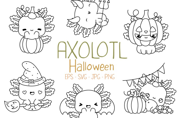 Set halloween axolotl coloring page