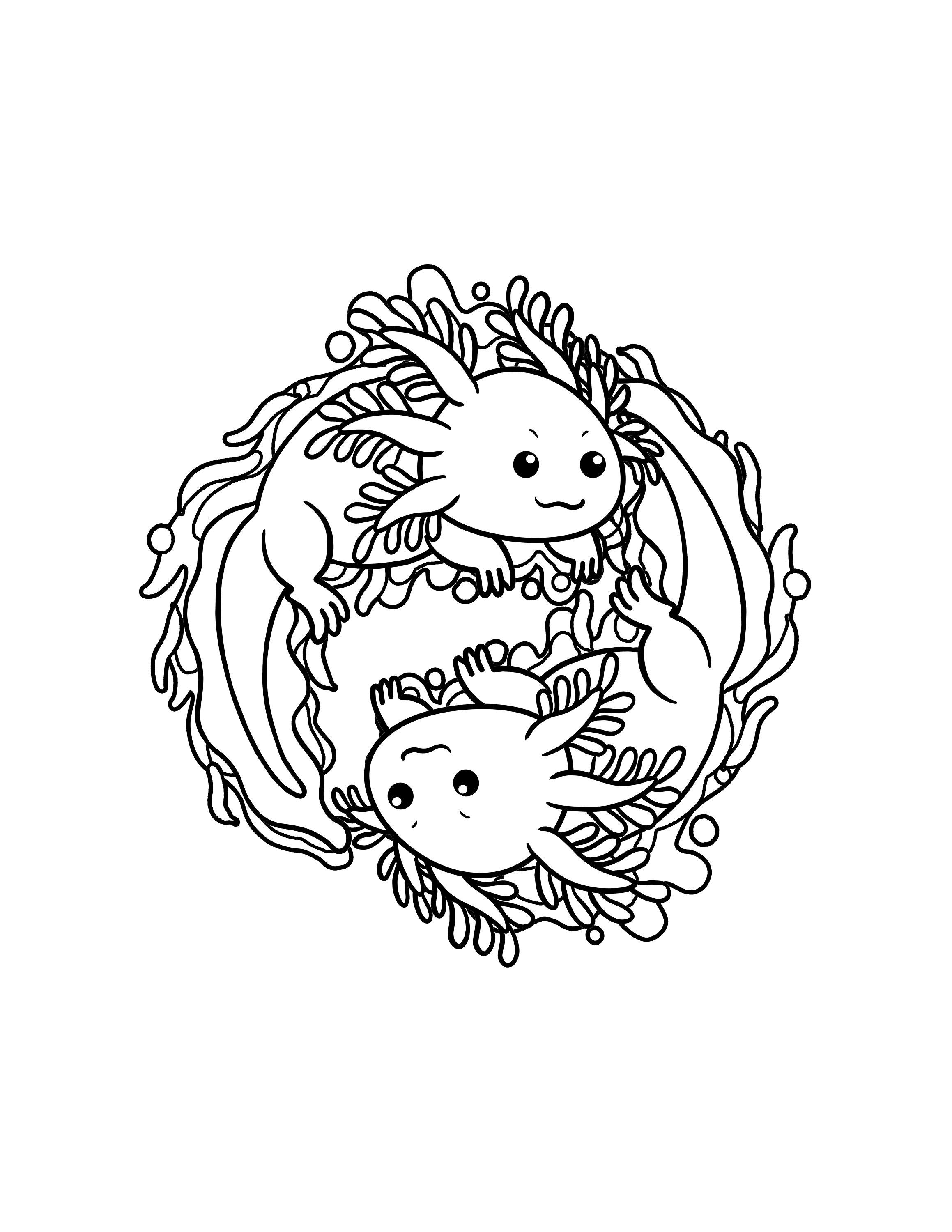 Axolotl yinyang cute axolotl coloring page digital download axolotl printable pdf